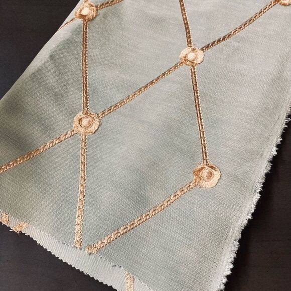 Muted Blue Gold Embroidered Luxury Textile Fabric - Picture 3 of 3